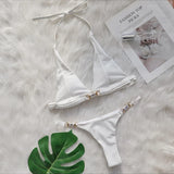 Fongt 2024 New Crystal Diamond Bikini Sexy Stripe Strap Split Swimsuit Vacation Women's