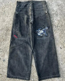 High Street Jeans Y2K Hip Hop Printed Cartoon Retro Loose Men Wide-Outfit