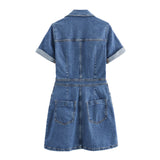 Spring Denim Waist Short-Sleeved Mini Dress 1879038-Outfit