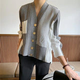 New 2021 Women's Autumn Winter Sweater Elegant Patchwork Cardigans Oversized Fashionable Striped Lady Tops