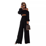Fongt New Short-Sleeved Shoulder Straight Trouser Set Solid Color Commuting Two Sets