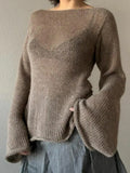 Solid Color Backless Lace Up Long Sleeve Knit-Outfit