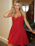 Solid Strap Flare Mini Dress-Outfit