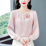 Fongt Satin Shirt Female Spring New Gentle Foreign Style Pearl Hanging Feeling Foreign Style Jacket-Outfit