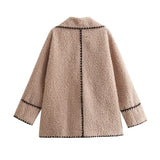 Fongt Women's ZA Autumn And Winter New Big Collar Line Decorated With Loose Casual Lamb Wool Coat