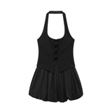Fongt The Autumn Of 2025, The New Women's Sleeveless Body-Free Sexy Bare Back Hanging Neck Fluffy Dress