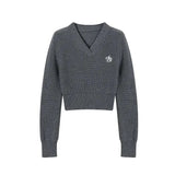 Harajuku Basic Black Cropped Sweater Women Vintage Korean Style Slim Gray Long Sleeve Knit Jumper Female Preppy