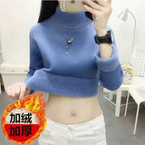 Casual Half Turtleneck Plush Velvet Lined Thicken Knitted Pullover Women Winter Warm Knitwear Jumper Soft Malhas