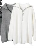 2022 Women Turtleneck Zipper Sweaters Spring Winter Fashionable Vintage Knitwears Elegant Chic Lady Tops