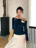 Fongt Special Price Does Not Return] Xiu Xixi Autumn Shoulder Wool Bottom Shirt Long-Sleeved Knitted Shirt Women's Top 25149