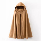 And Winter 2024 New Women's Front Forked Woolen Coat With Hat And Cloak-Outfit