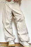 Wide Leg Sweatpants Women Vintage Y2K Punk Streetwear Joggers Solid Low Waist Drawstring Trousers Casual Cargo Pants