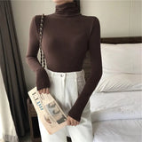 Solid Bottoming t Shirt Women Spring Autumn Tee Shirts Korean Turtleneck Slim Long Sleeve Black White T-shirts 90s tops