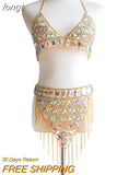 Rhinestones Two Piece Outfits Women Hollow Out Tank Top Link Chain Tassels Skirts 2 Piece Set Party Club Summer
