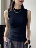 Summer Sleeveless Tank Tops Women Camisole Slim Female O-neck Knitted Ribbed Croped Vest Casual Solid Camis Top-Outfit