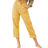 Leisure Summer Solid Color Cotton Linen Fashion Loose High Waist Casual