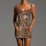 Leopard Print Sequined Mini Dress-Outfit