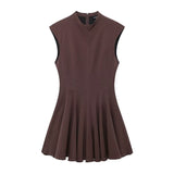 Fongt Women's Clothing 2025 Autumn And Winter New Waist Wave Wide Swing Mini Dress
