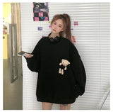 Chic Crewneck Women Sweatshirt Pullover Hoodies Solid Color Oversized Bear Female Clothes Loose Cute Kawaii