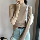 T-shirts Women's Fall Winter Slim Thick Basic Tops Korean New Half Turtleneck Camisetas Tee Long Sleeve Bottomed T