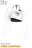 Korean Style Off Shoulder Women Casual Fashion Vintage Sexy Print T-shirt Streetwear Halter Tank Top 2 Piece 2023 New