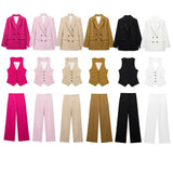 Fongt Autumn And Winter Straight Trousers Double Buckle Suit Vest Three Sets Of New Women's Fashion Commuting Suit