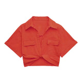 Fongt 2025 Color Elastic New Women's Knot Short Shirt Linen Blend
