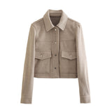 Spring New Casual Loose Solid Color Short Tweed Coat-Outfit