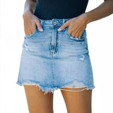 Fongt Summer Net Red With High-Waisted Hole Cowboy Half-Dress Water Wash Side Cowboy Ass Skirt