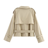Fongt Autumn Women's Clothing Explosion Retro Collar Design Double Buckle Short Belt Wind Coat