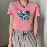 Fongt Ins Print T-Shirt Women's Summer Loose Short Crop Chic Flavor 2024 New Short-Sleeved Jacket