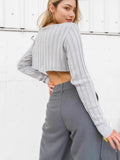 Fongt New Women's Clothing Loose Ribs Long-Sleeved Umbilly Fashion Short Sweater Woman