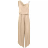 Fongt Fashion Casual Women's 2024 New Solid Color Sling Waist Wide Leg Jumpband-Outfit