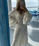 Fongt Women's Explosive Lace Embroidered Long-Sleeved Dress