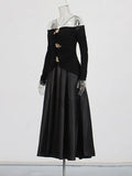 French Style Shoulder Folding Long-Sleeved Dress In Spring 2025 New Temperament Elegant High-End Evening