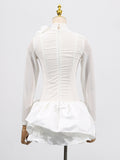 Fongt Summer New Dress Femininity Elegant Fashion Round-Neck Long-Sleeved Mesh Three-Dimensional Flower High-Waisted