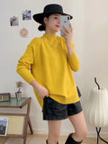 Winter New Semi-High Collar Lazy Wind Sweater Women's Pullover Korean Version Casual Loose Knitted Bottomed Sweater With Long Sleeves-Outfit