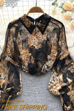 Autumn Vintage Elegant Fashion Printing Single Breasted Blouses for Women Fashion 2023 Long Sleeve Chic Korean Top