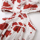 Summer Print Hollowed-Out Suspender A-Shaped Skirt Dress-Outfit