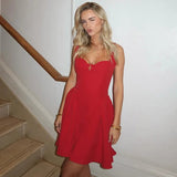 Solid Strap Flare Mini Dress-Outfit