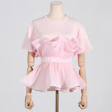 Fongt 2025 Fashion New Elegant Style Collar Folded Waist Splicing Design Sense Short-Sleeved Shirt