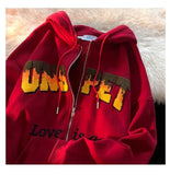 Letter Embroidery Hoodies High Street Retro Flame