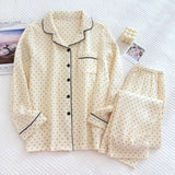 Women's 100% Cotton Gauze Pajama Sets Polka Dot Print Sleepwear Female 2 Piece Set Nightwear Lady Pyjamas Loungewear