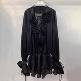 Fongt Sweet Dress Women's Spring 2025 New Flowers Spliced High-End Feeling With Lantern Sleeves Short