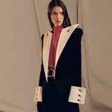 QUALITY 2023 New Fashion Designer Blazer Women's Big Collar Color Block Velvet Blazer Short