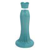 Blue Rhinestone Crop Corset And Maxi Slit Skirt Set-Outfit