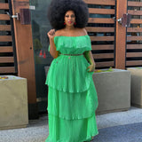Fongt Autumn And Winter Dress Yellow Chiffon Shoulder-To-Shoulder Repair Beach Holiday 100-Fold Dress