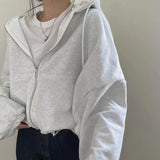 Oversized Zip Up Gray Hoodie-Outfit