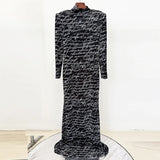 Fongt Early Spring New Star Fashion English Letter Printing Gold Velvet Dress Dress Dress