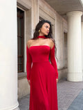 Off-Shoulder Long Sleeve Flare Maxi Dress-Outfit